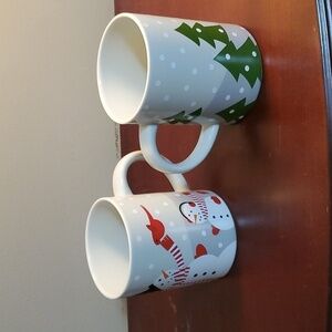 Crate and Barrel Snowman Pair of Mugs New